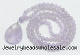 GMN4602 Hand-knotted 8mm, 10mm lavender amethyst 108 beads mala necklace with pendant