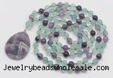 GMN4603 Hand-knotted 8mm, 10mm fluorite 108 beads mala necklace with pendant