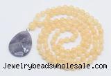 GMN4615 Hand-knotted 8mm, 10mm honey jade 108 beads mala necklace with pendant