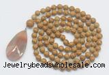 GMN4623 Hand-knotted 8mm, 10mm wooden jasper 108 beads mala necklace with pendant