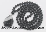 GMN4632 Hand-knotted 8mm, 10mm black lava 108 beads mala necklace with pendant