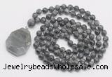 GMN4633 Hand-knotted 8mm, 10mm black labradorite 108 beads mala necklace with pendant