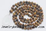 GMN4638 Hand-knotted 8mm, 10mm yellow tiger eye 108 beads mala necklace with pendant