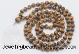 GMN4639 Hand-knotted 8mm, 10mm yellow tiger eye 108 beads mala necklace with pendant