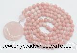 GMN4640 Hand-knotted 8mm, 10mm Chinese pink opal 108 beads mala necklace with pendant