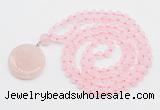 GMN4650 Hand-knotted 8mm, 10mm rose quartz 108 beads mala necklace with pendant