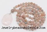 GMN4656 Hand-knotted 8mm, 10mm moonstone 108 beads mala necklace with pendant