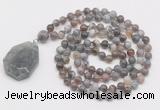 GMN4664 Hand-knotted 8mm, 10mm Botswana agate 108 beads mala necklace with pendant