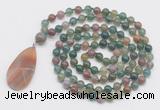 GMN4670 Hand-knotted 8mm, 10mm Indian agate 108 beads mala necklace with pendant