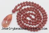 GMN4671 Hand-knotted 8mm, 10mm red agate 108 beads mala necklace with pendant