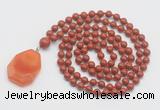 GMN4673 Hand-knotted 8mm, 10mm red jasper 108 beads mala necklace with pendant