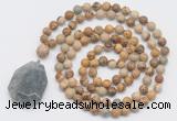 GMN4676 Hand-knotted 8mm, 10mm picture jasper 108 beads mala necklace with pendant