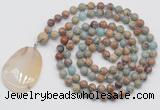 GMN4681 Hand-knotted 8mm, 10mm serpentine jasper 108 beads mala necklace with pendant