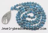 GMN4684 Hand-knotted 8mm, 10mm apatite 108 beads mala necklace with pendant