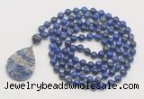 GMN4685 Hand-knotted 8mm, 10mm lapis lazuli 108 beads mala necklace with pendant