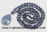 GMN4686 Hand-knotted 8mm, 10mm sodalite 108 beads mala necklace with pendant