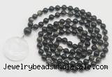 GMN4689 Hand-knotted 8mm, 10mm golden obsidian 108 beads mala necklace with pendant