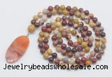 GMN4691 Hand-knotted 8mm, 10mm mookaite 108 beads mala necklace with pendant