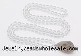 GMN4800 Hand-knotted 8mm, 10mm white crystal 108 beads mala necklace with pendant