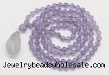 GMN4811 Hand-knotted 8mm, 10mm amethyst 108 beads mala necklace with pendant