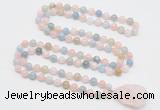 GMN4818 Hand-knotted 8mm, 10mm morganite 108 beads mala necklace with pendant