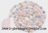 GMN4819 Hand-knotted 8mm, 10mm morganite 108 beads mala necklace with pendant