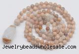 GMN4823 Hand-knotted 8mm, 10mm sunstone 108 beads mala necklace with pendant