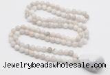 GMN4828 Hand-knotted 8mm, 10mm white crazy agate 108 beads mala necklace with pendant