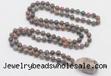 GMN4844 Hand-knotted 8mm, 10mm ocean agate 108 beads mala necklace with pendant