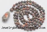 GMN4845 Hand-knotted 8mm, 10mm ocean agate 108 beads mala necklace with pendant