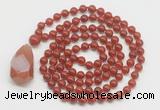 GMN4851 Hand-knotted 8mm, 10mm red agate 108 beads mala necklace with pendant