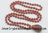 GMN4854 Hand-knotted 8mm, 10mm red jasper 108 beads mala necklace with pendant