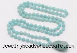 GMN4874 Hand-knotted 8mm, 10mm amazonite 108 beads mala necklace with pendant