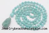 GMN4875 Hand-knotted 8mm, 10mm amazonite 108 beads mala necklace with pendant