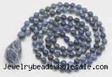 GMN4881 Hand-knotted 8mm, 10mm sodalite 108 beads mala necklace with pendant