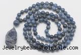 GMN4883 Hand-knotted 8mm, 10mm dumortierite 108 beads mala necklace with pendant