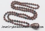 GMN4888 Hand-knotted 8mm, 10mm mahogany obsidian 108 beads mala necklace with pendant