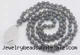 GMN4895 Hand-knotted 8mm, 10mm labradorite 108 beads mala necklace with pendant