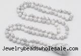 GMN4896 Hand-knotted 8mm, 10mm white howlite 108 beads mala necklace with pendant