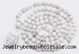 GMN4897 Hand-knotted 8mm, 10mm white howlite 108 beads mala necklace with pendant