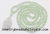 GMN4901 Hand-knotted 8mm, 10mm prehnite 108 beads mala necklace with pendant