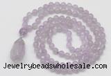 GMN4902 Hand-knotted 8mm, 10mm lavender amethyst 108 beads mala necklace with pendant