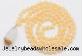 GMN4916 Hand-knotted 8mm, 10mm honey jade 108 beads mala necklace with pendant