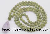 GMN4918 Hand-knotted 8mm, 10mm China jade 108 beads mala necklace with pendant