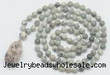 GMN4923 Hand-knotted 8mm, 10mm artistic jasper 108 beads mala necklace with pendant