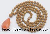 GMN4924 Hand-knotted 8mm, 10mm wooden jasper 108 beads mala necklace with pendant