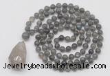 GMN4935 Hand-knotted 8mm, 10mm labradorite 108 beads mala necklace with pendant