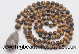 GMN4939 Hand-knotted 8mm, 10mm yellow tiger eye 108 beads mala necklace with pendant