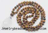 GMN4940 Hand-knotted 8mm, 10mm yellow tiger eye 108 beads mala necklace with pendant