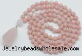 GMN4941 Hand-knotted 8mm, 10mm Chinese pink opal 108 beads mala necklace with pendant